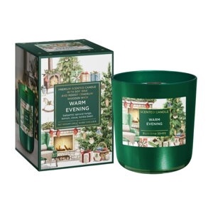  Sviečka v skle 150g Sójový vosk + drevený knôt - Winter Time_zelena