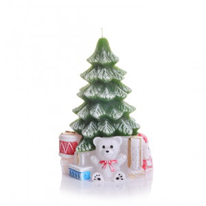 Sviečka Xmas with gifts 95x150mm stromček s darčekmi bez diódy_zelen
