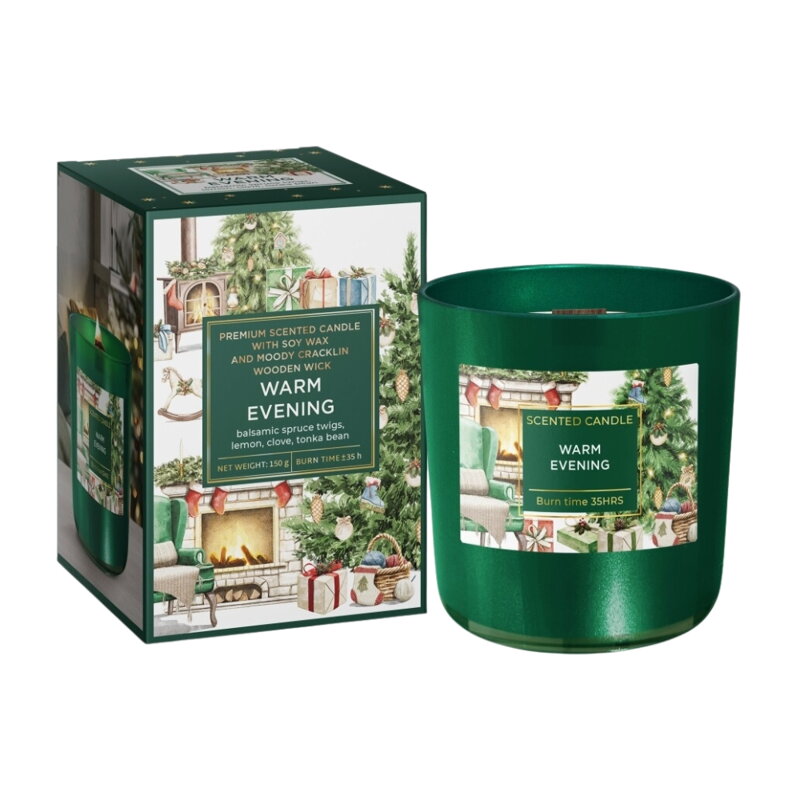 Sviečka v kónickom skle 150g drevený knôt Winter Time - Zelená Sviečka v kónickom skle 150g drevený knôt Winter Time - Zelená