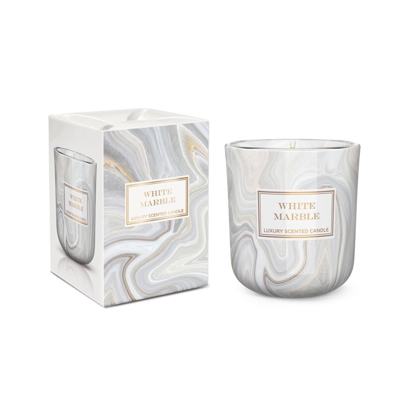 Sviečka v skle 150g – MARBLE - Biela